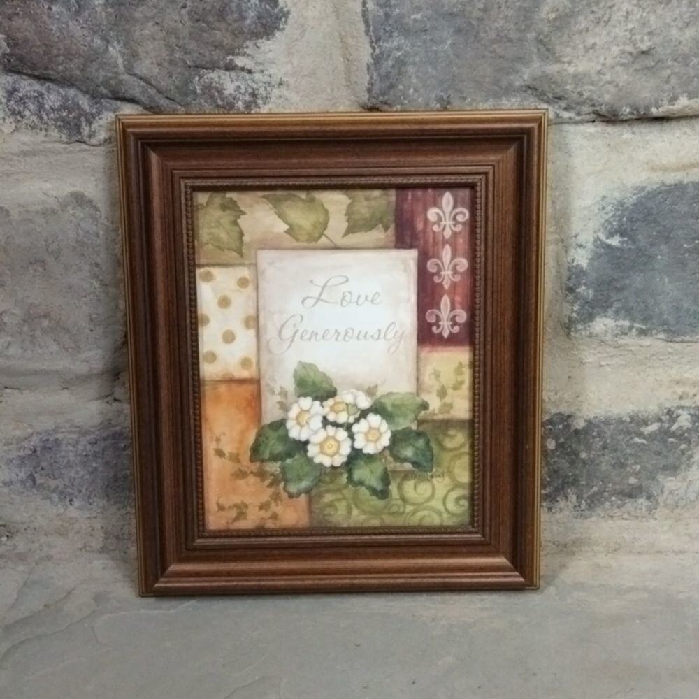 Annie LaPoint Love Generously Framed Floral Art Brown Gold Wood Frame 11.5x13.5